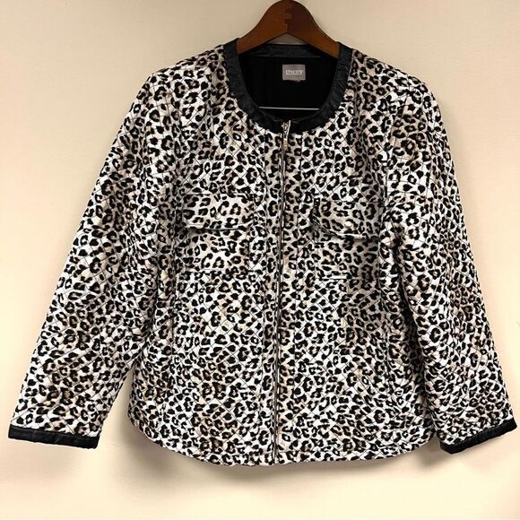 Chicos quilted animal print jacket with faux leather trim XL - Picture 1 of 6